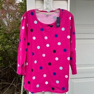 NWT Crown & Ivy Pink Multicolor Polka Dot 3/4 Sleeve Top